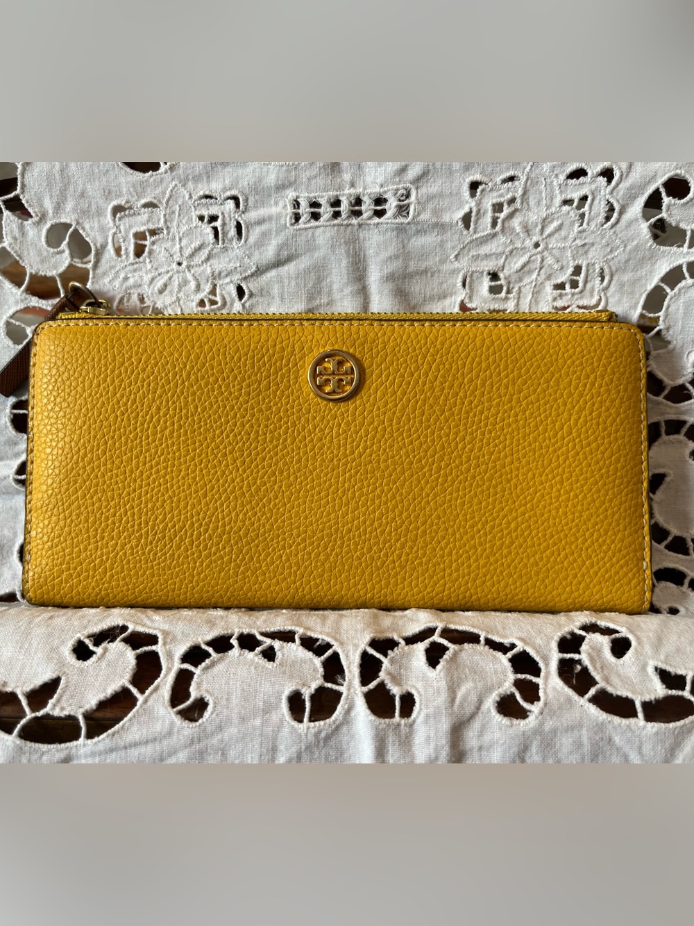Tory Burch Yellow Zip Continental Wallet with Multicolor Interior